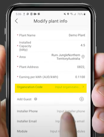 Solis App - Add Organization Code